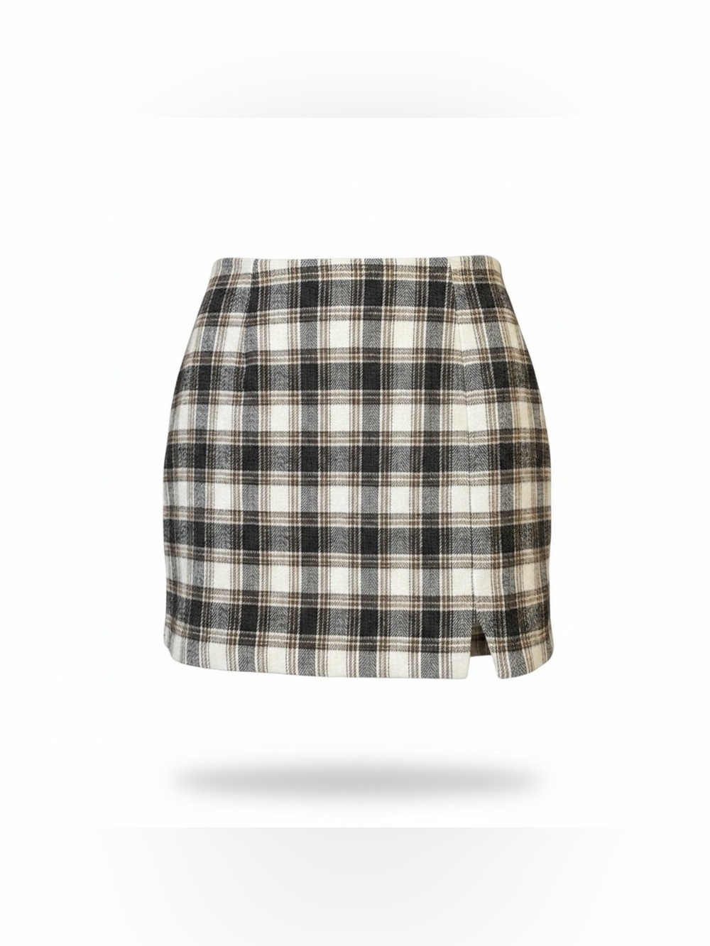 Pink Lilly Plaid Mini Skirt Lined Preppy Academia Soft Faux Wool Gray